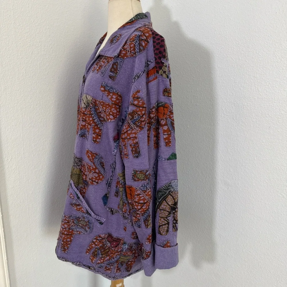 Jacket Womens S M Purple Elephant Patch Artisan Folk Boho Hippie Festival - Picture 7 of 12